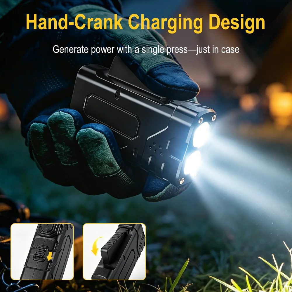 BORUIiT Hand Crank EDC LED Fla - Outdoor Lighting Black recension och pris